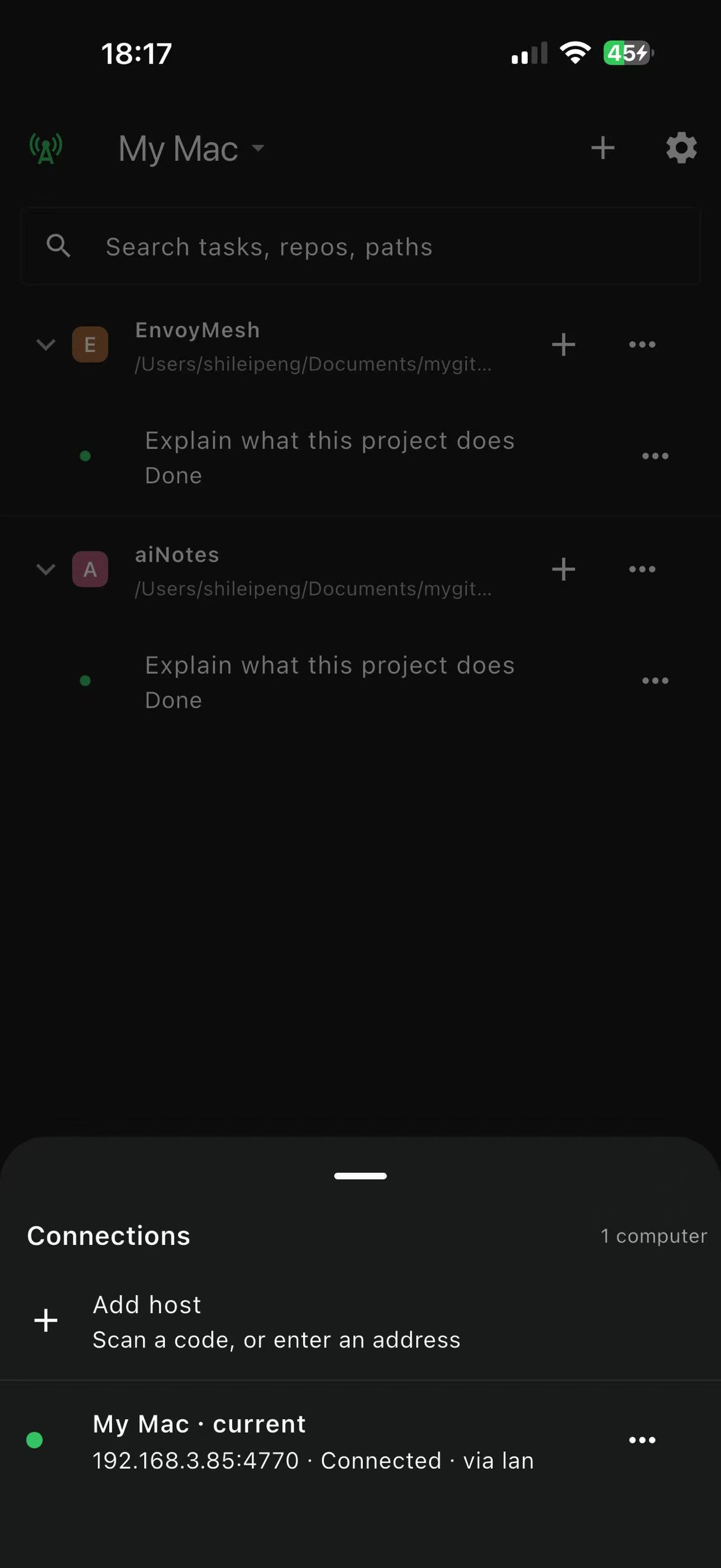 EnvoyDev Mobile — connection